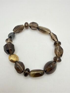 7.5" faceted, polished smokey quartz, w/ hematite and gold accent bracelet!